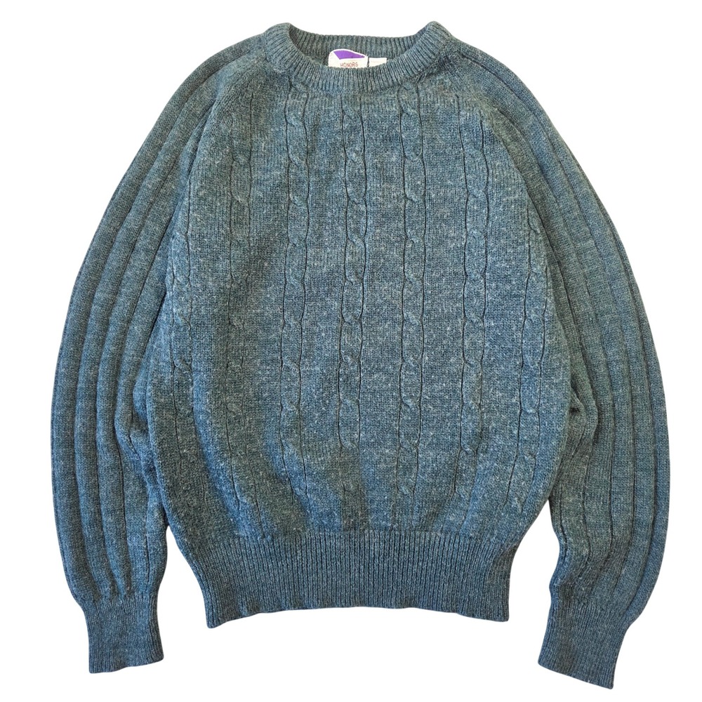 Vintage Honors Teal Blue Cable Knit Wool Blend Crew Neck Sweater Womens‎ M Retro
